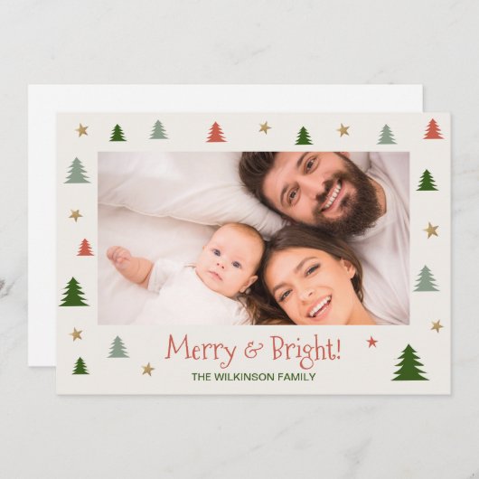 明るいメリー家族モダン写真スカンジクリスマス シーズンカード (正面/裏面)