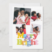 明るいメリー家族4写真コラージクリスマス シーズンカード (正面)