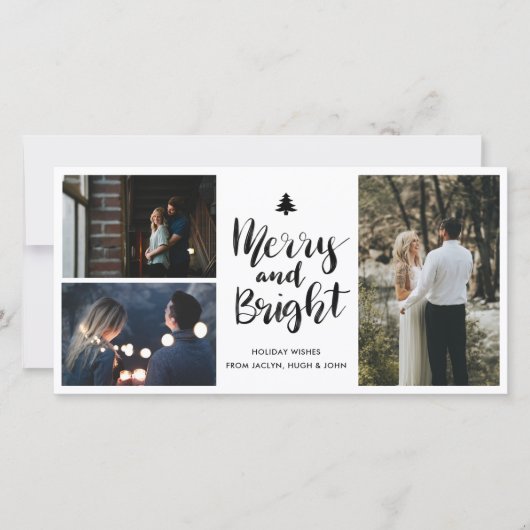 明るいメリー手書きスクリプトの休日の写真 シーズンカード (正面)