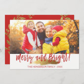 明るいメリー手書き文字のフォトカード シーズンカード (正面/裏面)