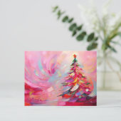 明るいメリー抽象芸術モダンのクリスマスツリー シーズンポストカード (スタンド正面)