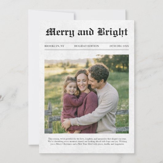 明るいメリー新聞家族の写真クリスマス シーズンカード (正面)