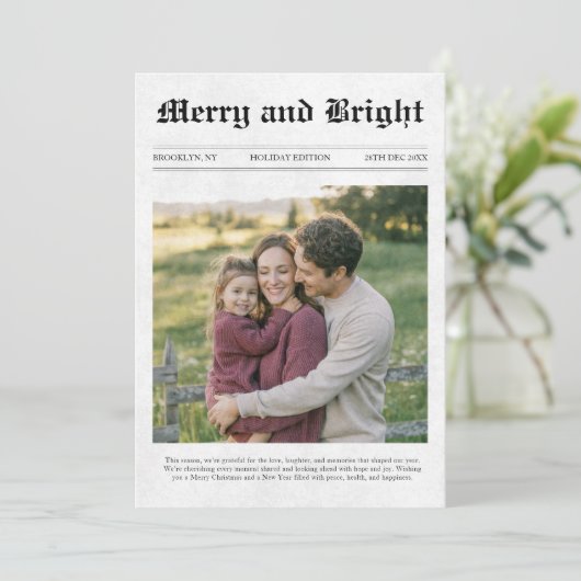 明るいメリー新聞家族の写真クリスマス シーズンカード (スタンド正面)