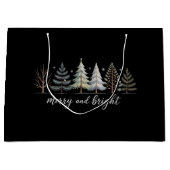 明るいメリー木々のクリスマス・ホリデー・ウィンター ラージペーパーバッグ (正面)