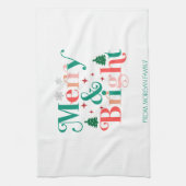 明るいメリー松の木の雪片 キッチンタオル (縦)