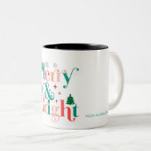 明るいメリー松の木の雪片 ツートーンマグカップ (正面右)