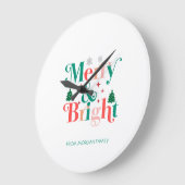 明るいメリー松の木の雪片 ラージ壁時計 (傾斜)