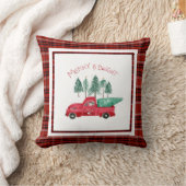 明るいメリー格子状格言ヴィンテージレッドトラックツリー クッション (ブランケット)