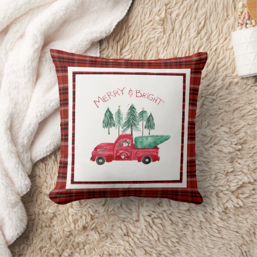 明るいメリー格子状格言ヴィンテージレッドトラックツリー クッション (ブランケット)