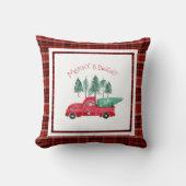 明るいメリー格子状格言ヴィンテージレッドトラックツリー クッション (正面)
