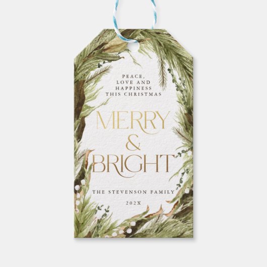 明るいメリー水の色のクリスマスリース ギフトタグ (正面)