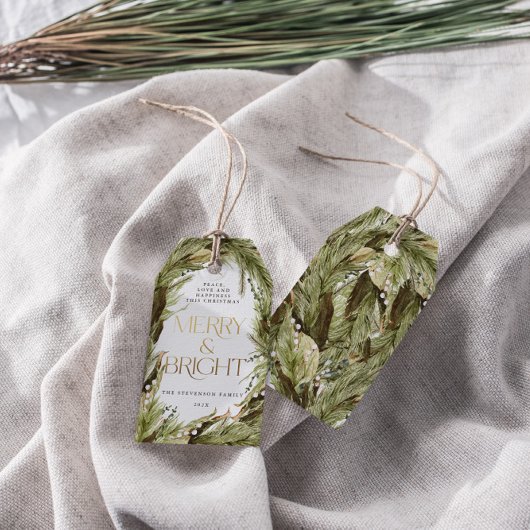明るいメリー水の色のクリスマスリース ギフトタグ