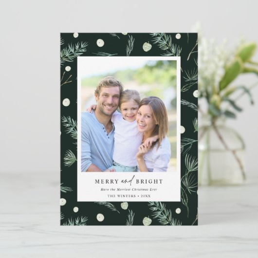 明るいメリー水色の冬の緑の写真 シーズンカード (スタンド正面)