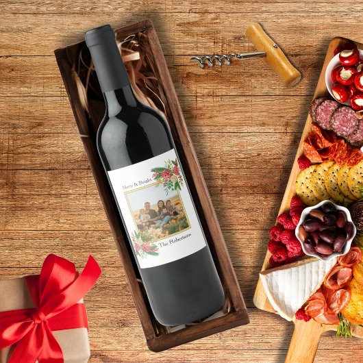 明るいメリー水色の家族の写真の休日 ワインラベル