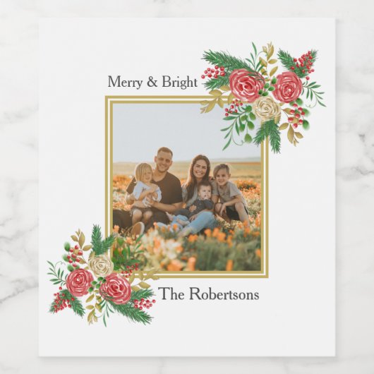 明るいメリー水色の家族の写真の休日 ワインラベル (シングルラベル)