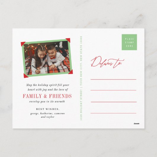 明るいメリー漫画クリスマスツリーキッズおもしろい シーズンポストカード (裏面)