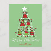 明るいメリー漫画クリスマスツリーキッズおもしろい シーズンポストカード (正面)