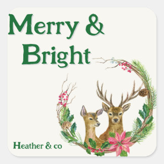 明るいメリー美しいトナカイのシール スクエアシール
