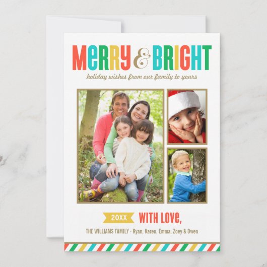 明るいメリー色とはっきりしたの写真をストライプ表示 シーズンカード (正面)