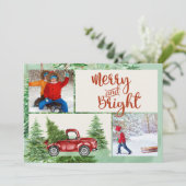 明るいメリー赤いトラックのクリスマスフォトカード シーズンカード (スタンド正面)