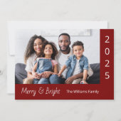 明るいメリー赤いモダンクリスマスの家族の写真 シーズンカード (正面)