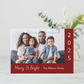 明るいメリー赤いモダンクリスマスの家族の写真 シーズンカード (スタンド正面)