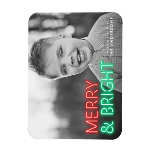 明るいメリー赤と緑のネオンの休日の写真 マグネット (縦)