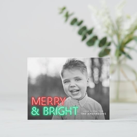 明るいメリー赤と緑のネオンの写真 シーズンポストカード (スタンド正面)
