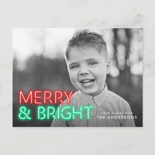 明るいメリー赤と緑のネオンの写真 シーズンポストカード (正面)