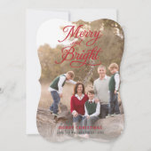 明るいメリー赤のエレガントスクリプト写真コラージュ シーズンカード (正面)