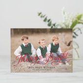 明るいメリー赤のエレガントスクリプト写真コラージュ シーズンカード (スタンド正面)