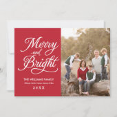 明るいメリー赤のエレガントスクリプト写真コラージュ シーズンカード (正面)