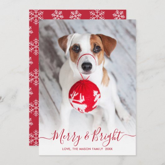 明るいメリー赤の台本1枚の写真クリスマス シーズンカード (正面/裏面)