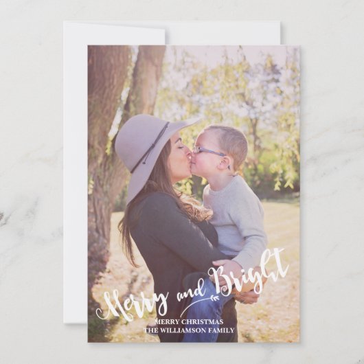 明るいメリー赤の緑の写真のクリスマス シーズンカード (正面)