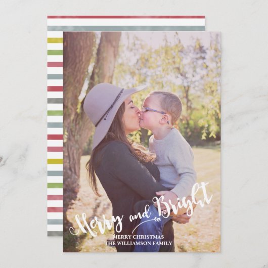 明るいメリー赤の緑の写真のクリスマス シーズンカード (正面/裏面)