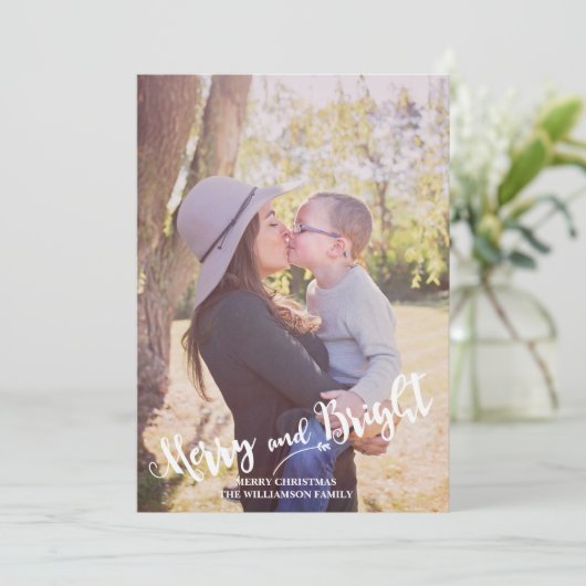 明るいメリー赤の緑の写真のクリスマス シーズンカード (スタンド正面)