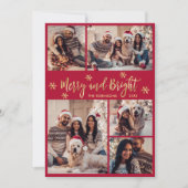 明るいメリー赤の金ゴールド写真コラージュのクリスマス シーズンカード (正面)