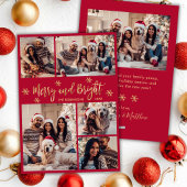 明るいメリー赤の金ゴールド写真コラージュのクリスマス シーズンカード