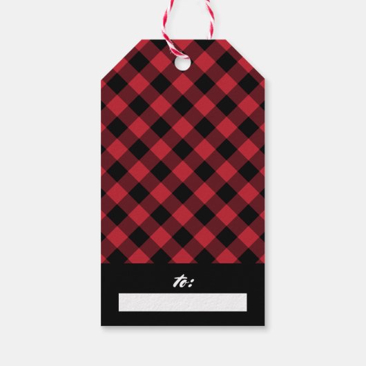 明るいメリー赤モダンいバッファローのプレード ギフトタグ (裏面)