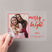 明るいメリー赤モダンの写真のクリスマス アクリル招待状 (インサイチュ (ポータブル))