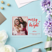 明るいメリー赤モダンの写真のクリスマス アクリル招待状 (インサイチュ (ウェディング))