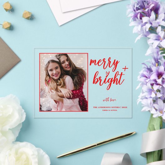 明るいメリー赤モダンの写真のクリスマス アクリル招待状 (インサイチュ (ウェディング))