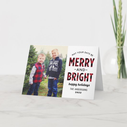 明るいメリー赤モダンバッファローの格子模様の写真 シーズンカード (正面)