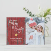 明るいメリー赤素朴い木の台本のカスタム写真 シーズンカード (スタンド正面)