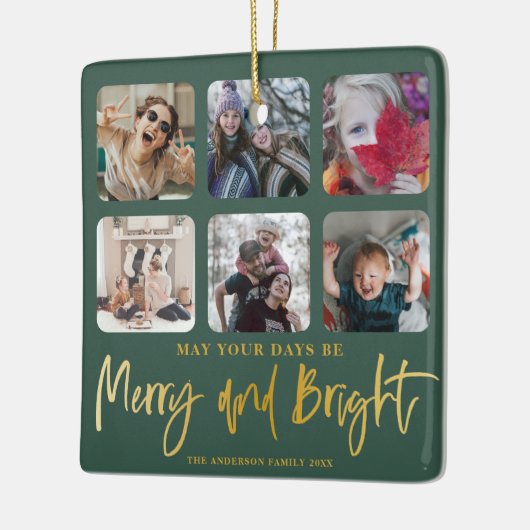 明るいメリー金ゴールドとフェイク緑6フォトクリスマス セラミックオーナメント (左)