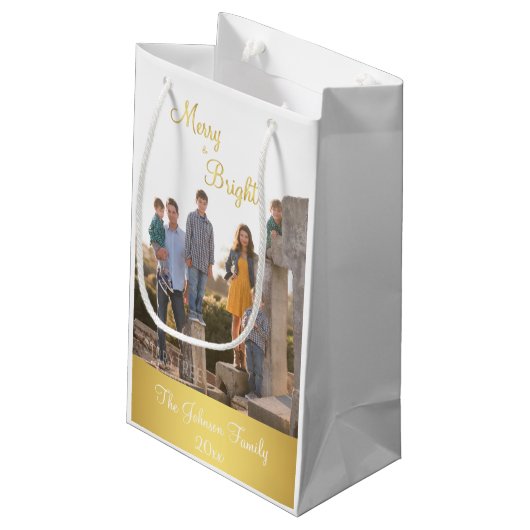 明るいメリー金ゴールドのクリスマスフォト抱き枕 スモールペーパーバッグ (裏面アングル)