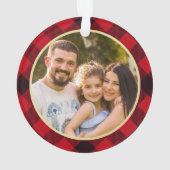 明るいメリー金ゴールドグリーンレッドプレイド写真 オーナメント (裏面)