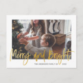 明るいメリー金ゴールドスクリプト写真クリスマス ポストカード (正面)