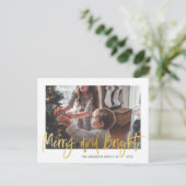 明るいメリー金ゴールドスクリプト写真クリスマス ポストカード (スタンド正面)