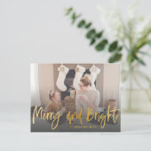 明るいメリー金ゴールドスクリプト写真クリスマス ポストカード (スタンド正面)